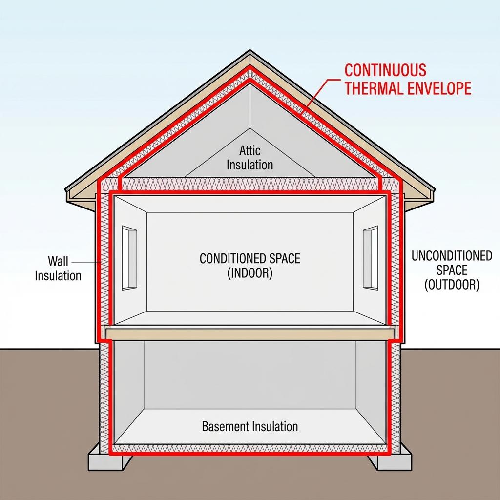 Diagram of a Continuous Thermal Envelope highlighting the barrier